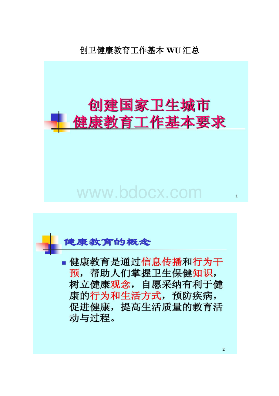 创卫健康教育工作基本 WU汇总.docx