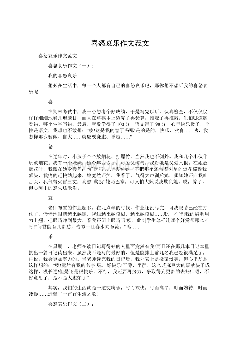 喜怒哀乐作文范文文档格式.docx