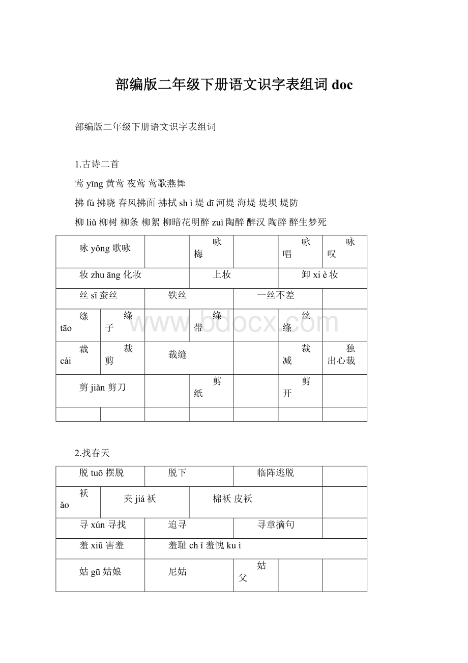 部编版二年级下册语文识字表组词docWord文件下载.docx