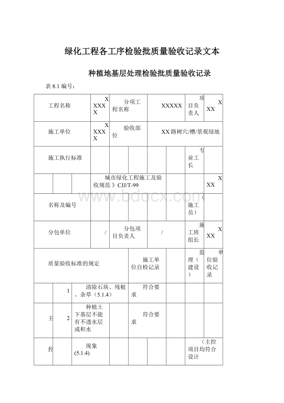 绿化工程各工序检验批质量验收记录文本.docx_第1页