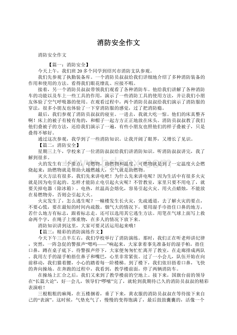 消防安全作文Word格式文档下载.docx