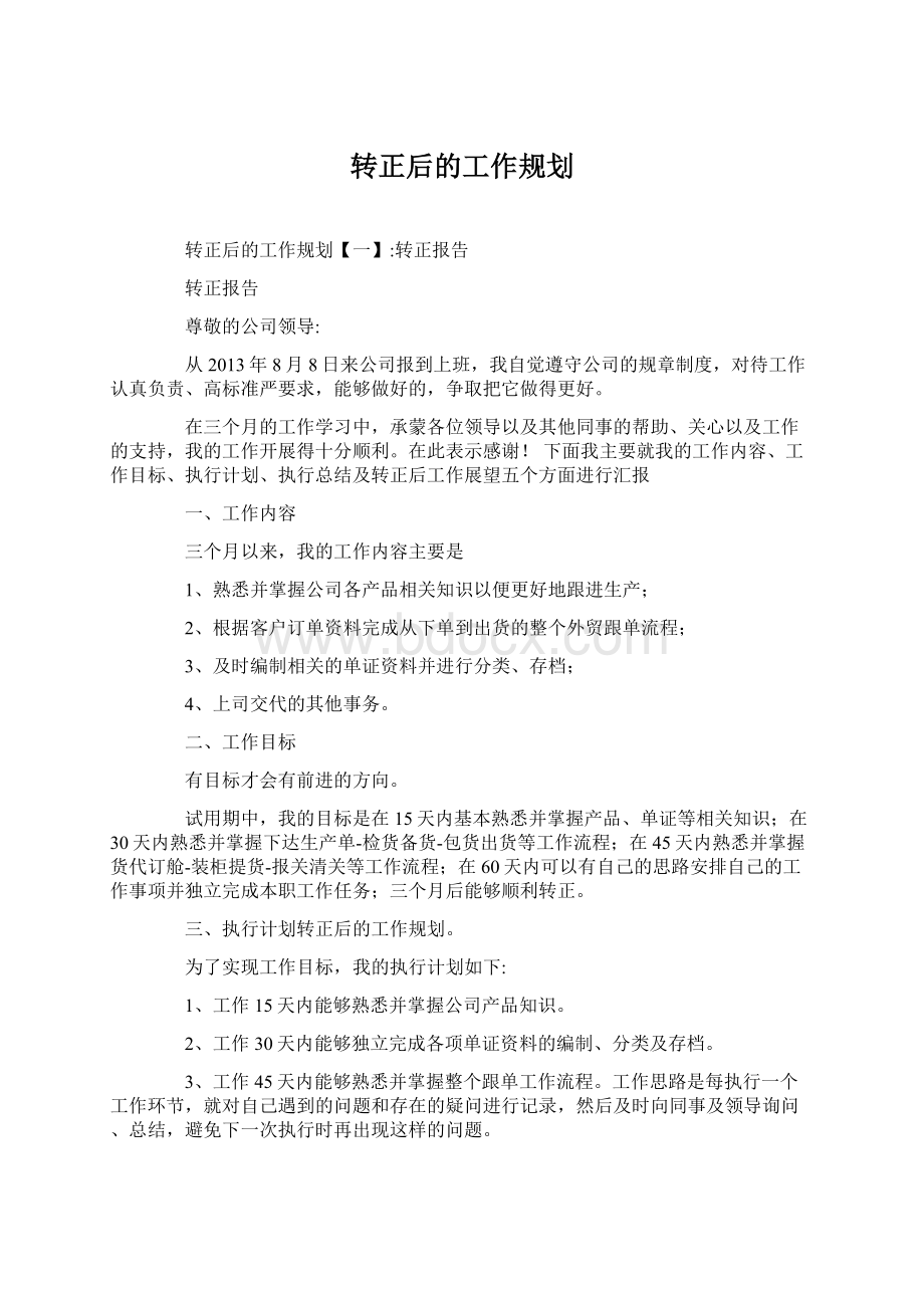 转正后的工作规划Word文件下载.docx