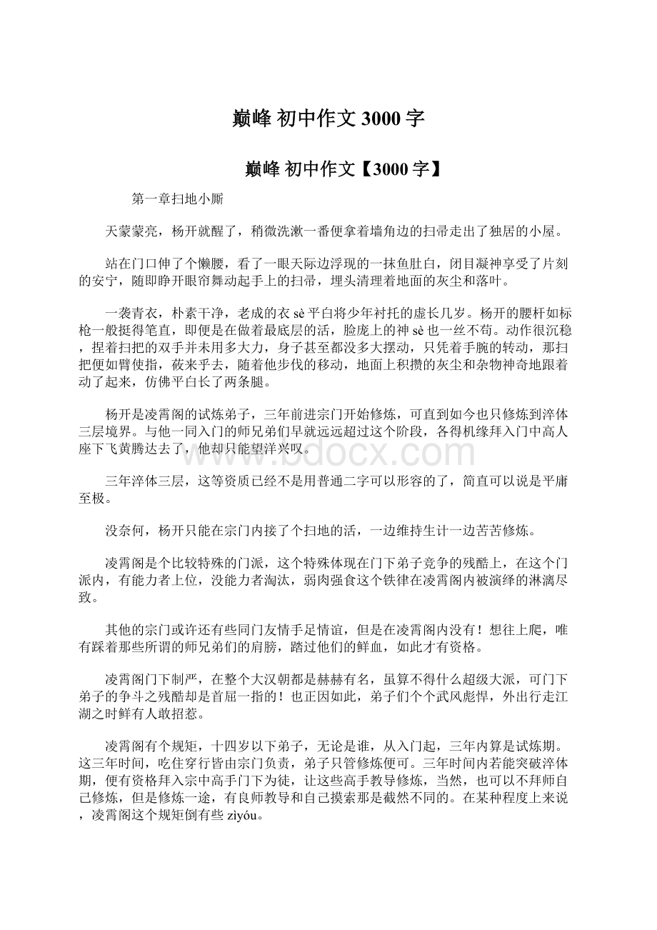 巅峰 初中作文3000字文档格式.docx