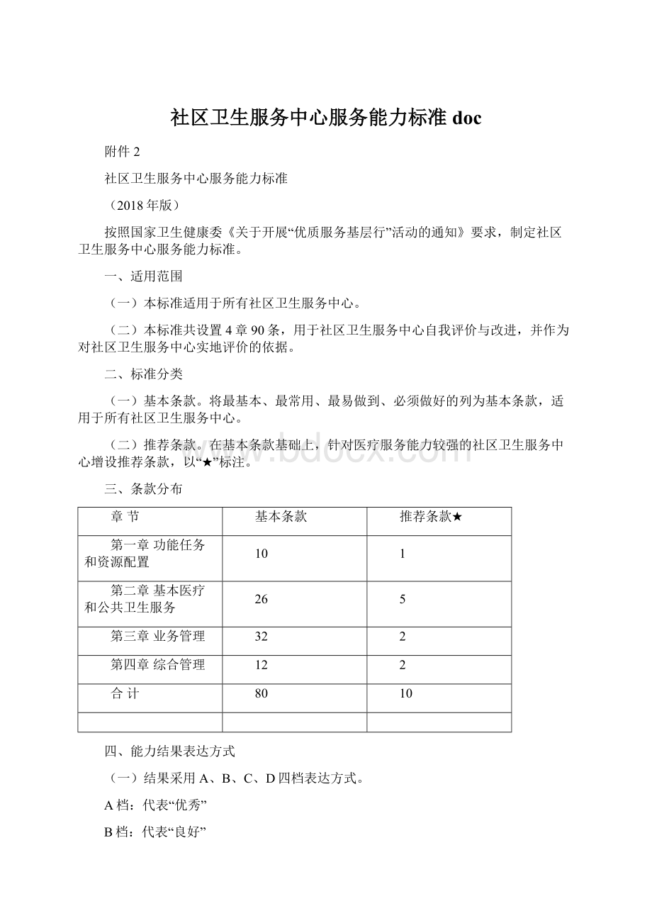 社区卫生服务中心服务能力标准docWord格式文档下载.docx_第1页