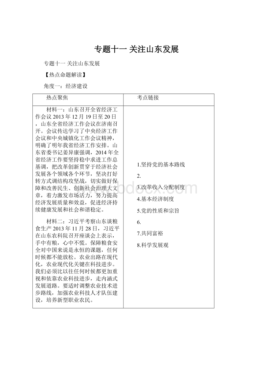 专题十一关注山东发展Word格式文档下载.docx