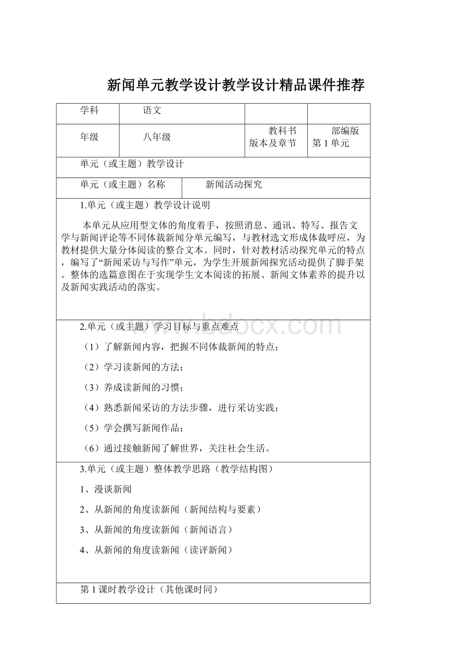 新闻单元教学设计教学设计精品课件推荐.docx_第1页