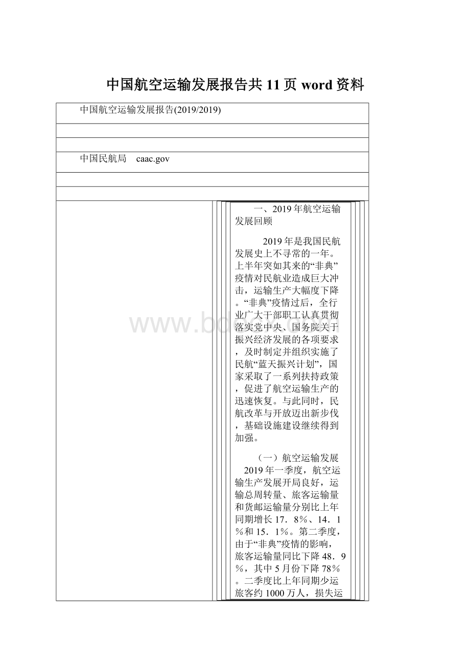 中国航空运输发展报告共11页word资料Word文档格式.docx