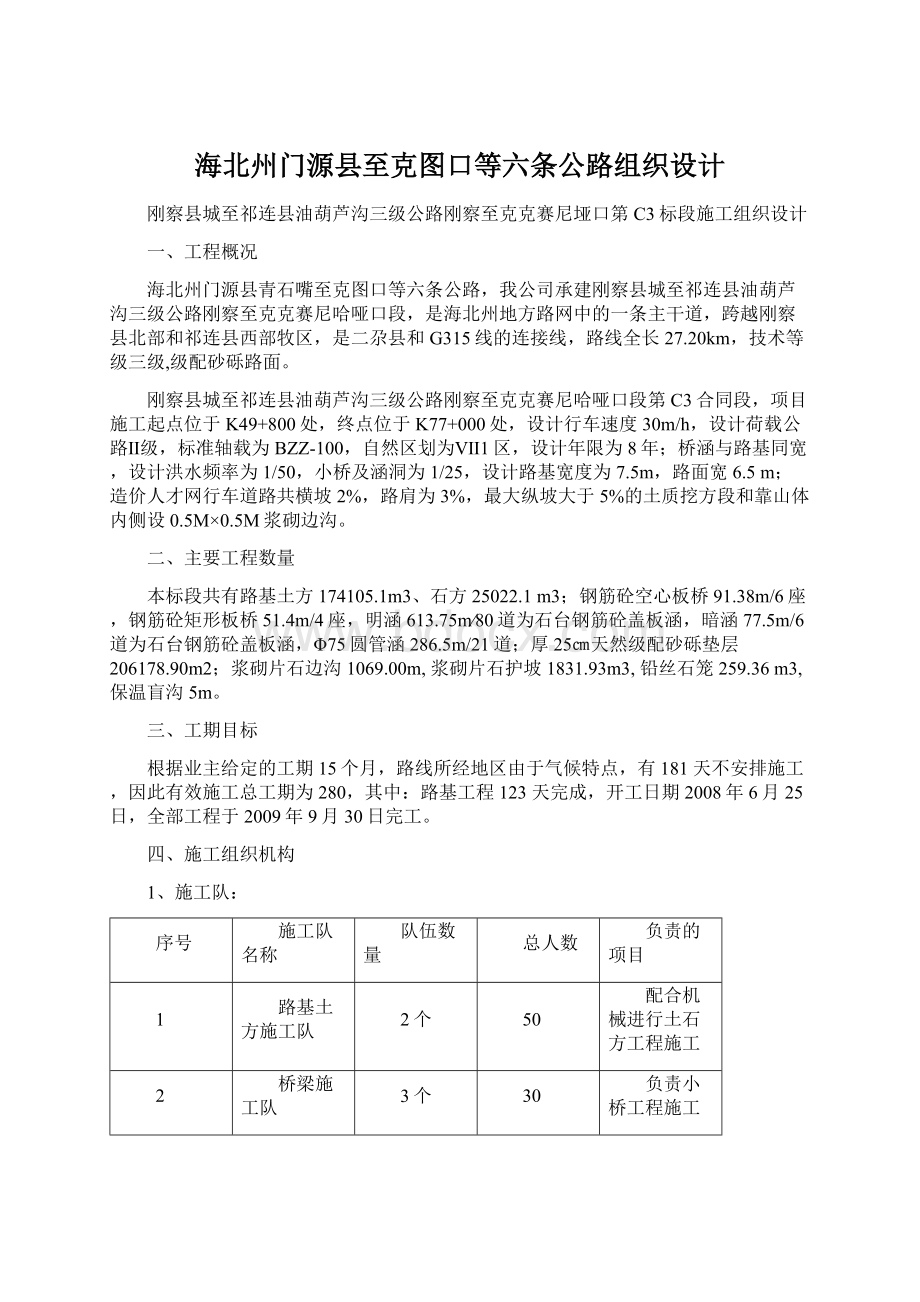 海北州门源县至克图口等六条公路组织设计.docx