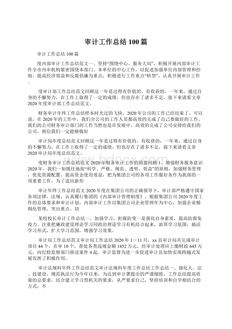 审计工作总结100篇文档格式.docx