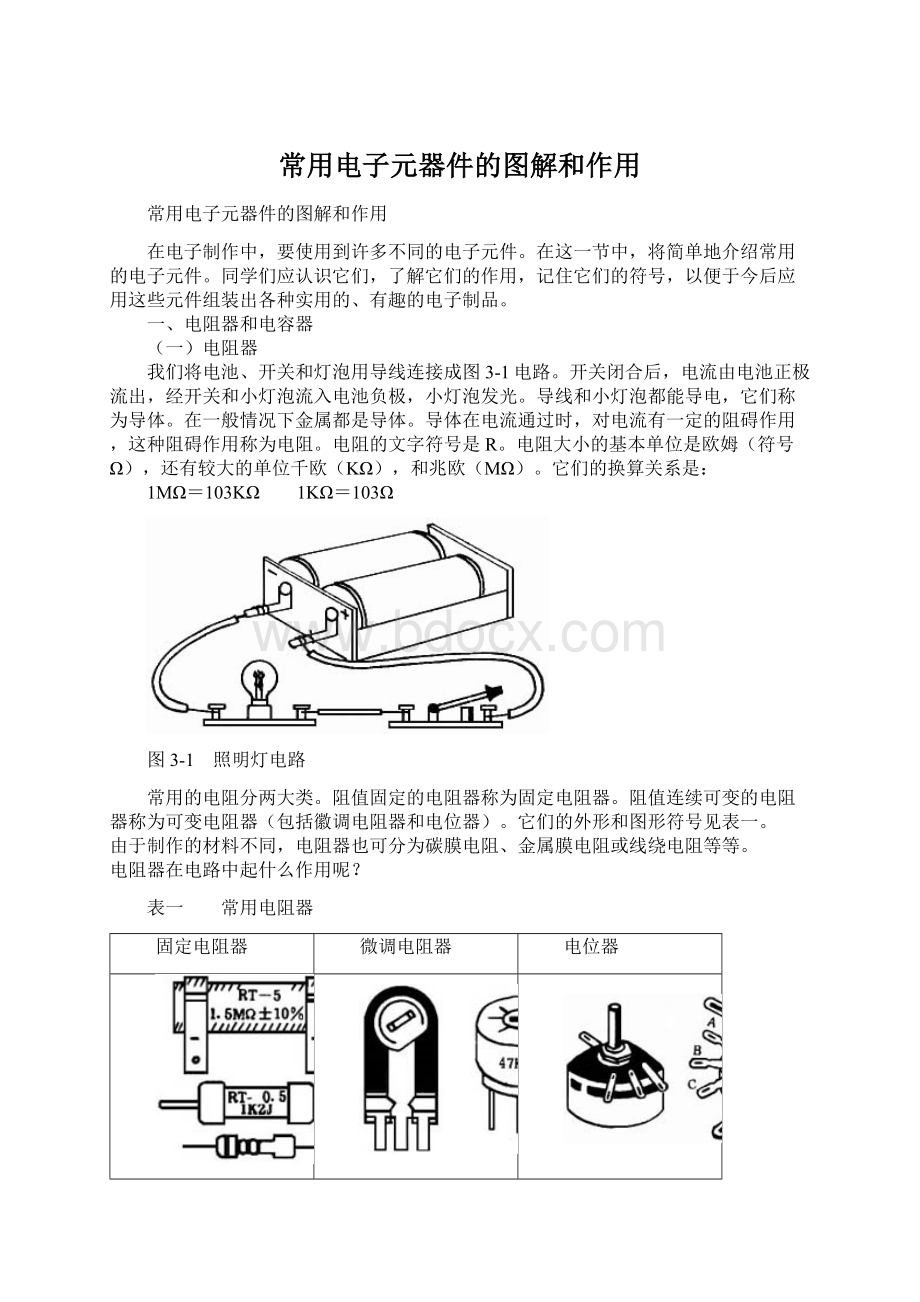 常用电子元器件的图解和作用Word文件下载.docx