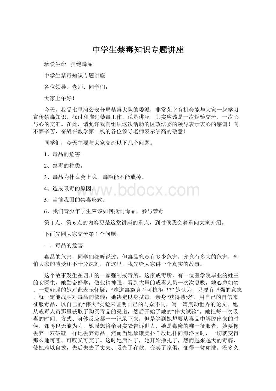 中学生禁毒知识专题讲座Word文档下载推荐.docx_第1页