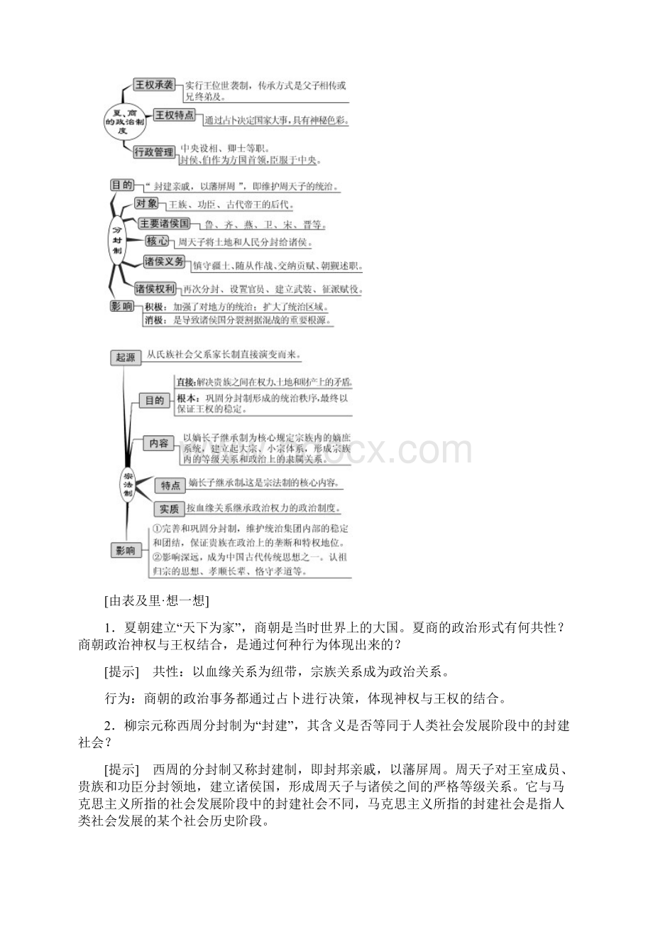 高考历史人教版一轮复习第一单元第一课时 夏商西周的政治制度导学案Word下载.docx_第2页