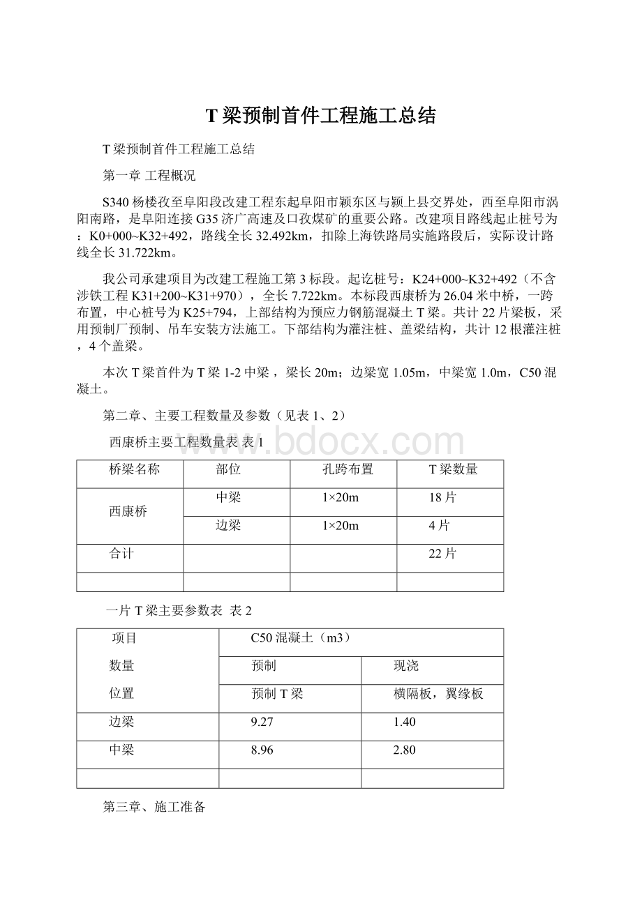 T梁预制首件工程施工总结.docx_第1页