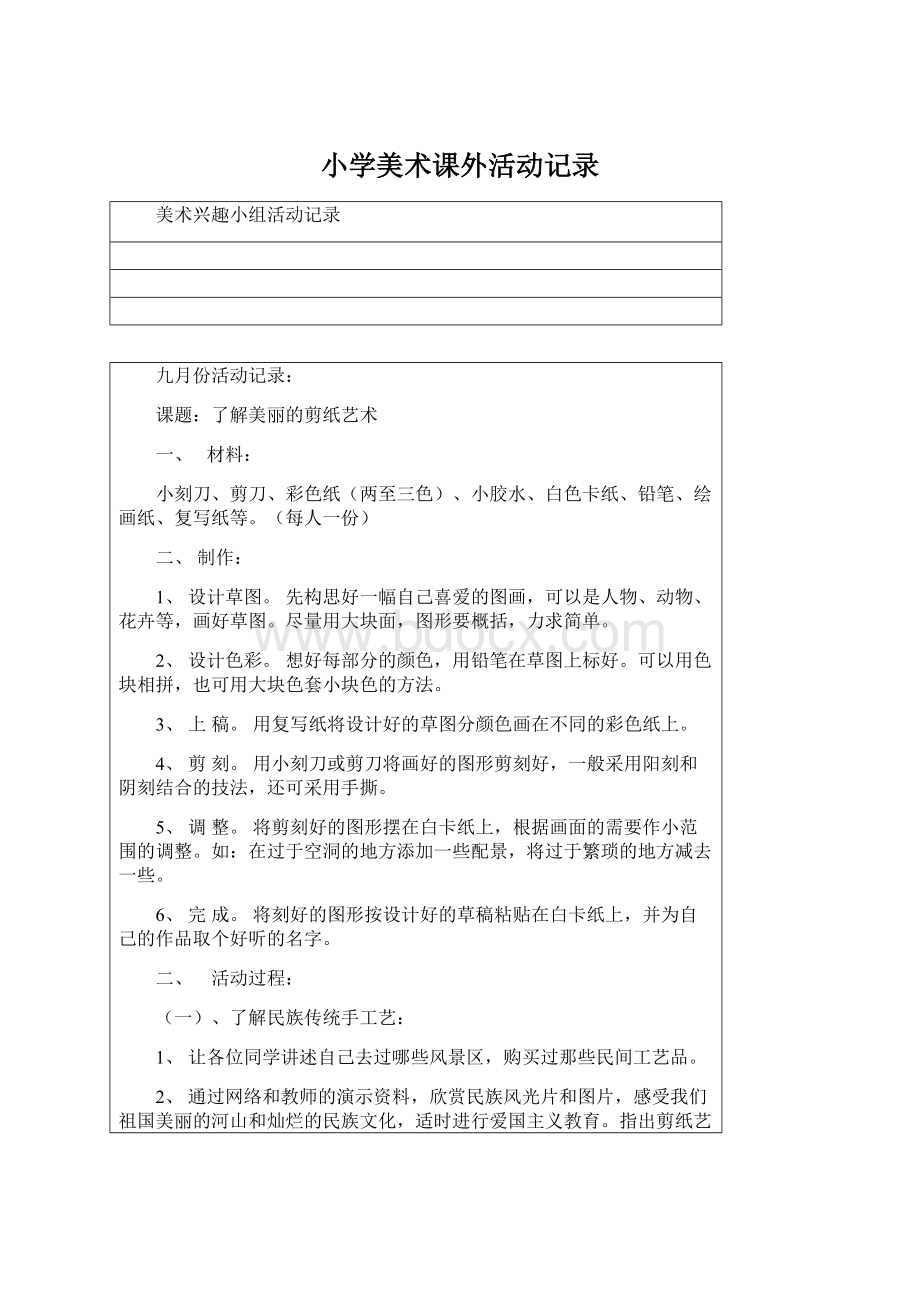 小学美术课外活动记录Word文档格式.docx_第1页