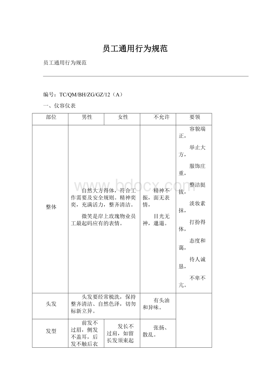 员工通用行为规范Word下载.docx