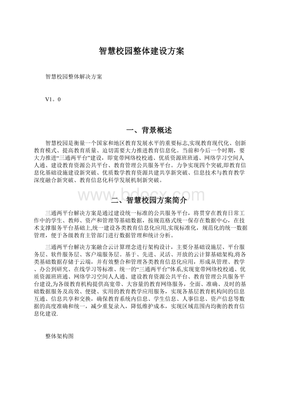 智慧校园整体建设方案Word文档格式.docx_第1页