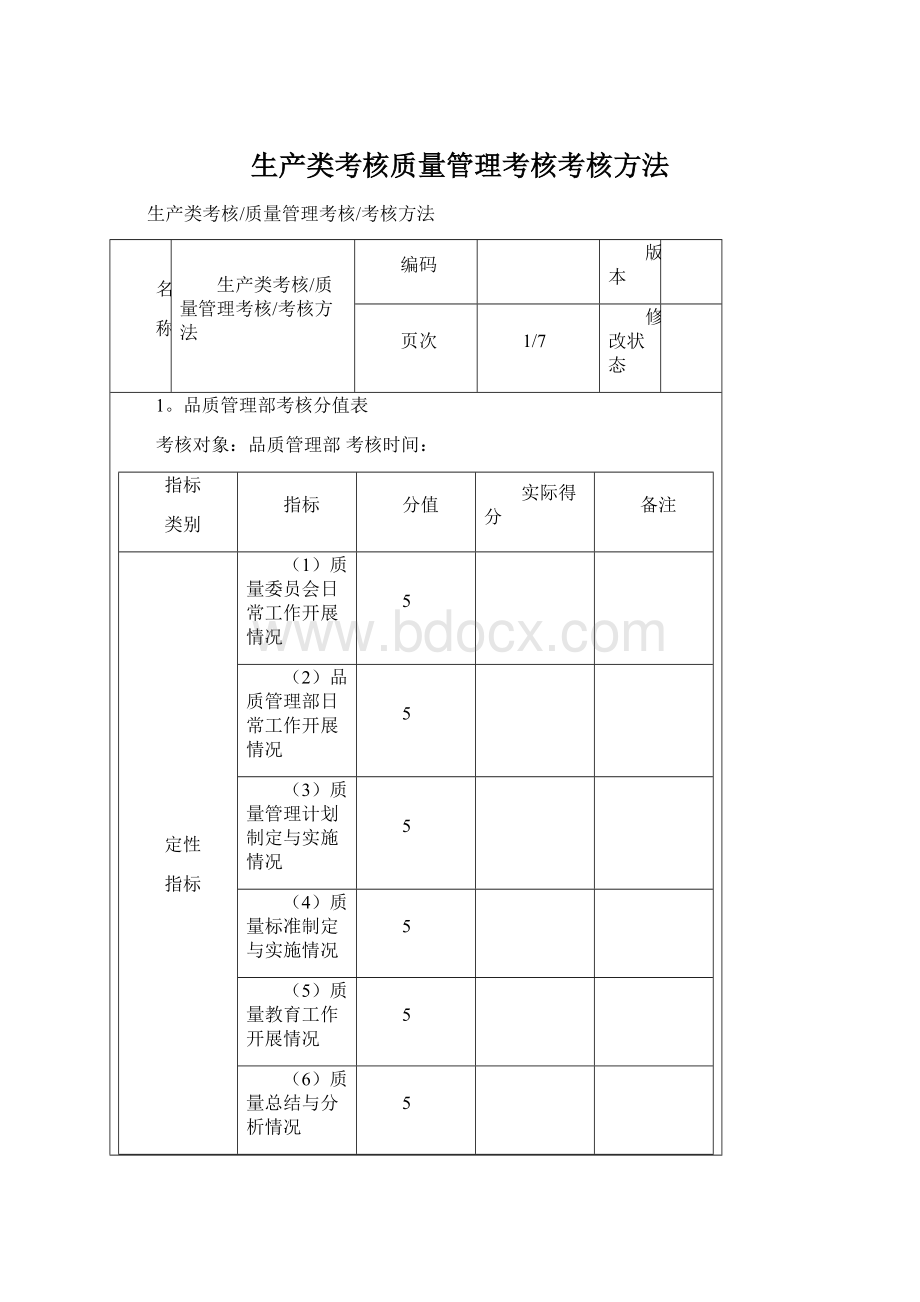 生产类考核质量管理考核考核方法.docx