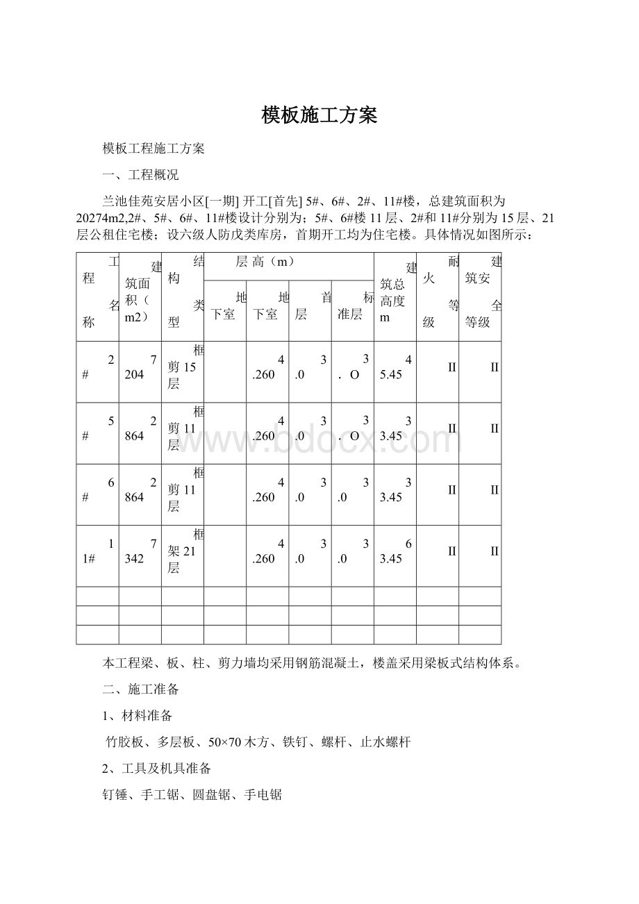 模板施工方案Word格式文档下载.docx