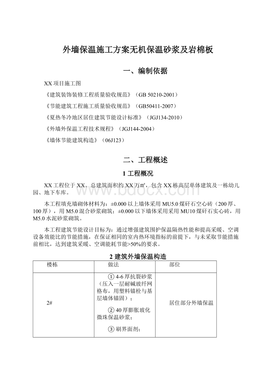 外墙保温施工方案无机保温砂浆及岩棉板Word格式文档下载.docx_第1页