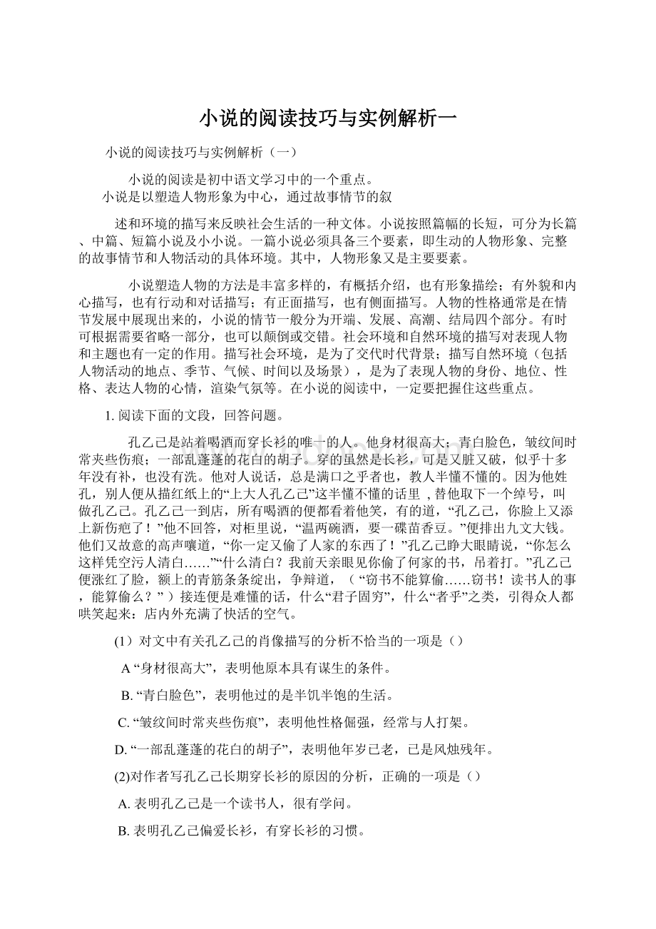 小说的阅读技巧与实例解析一.docx