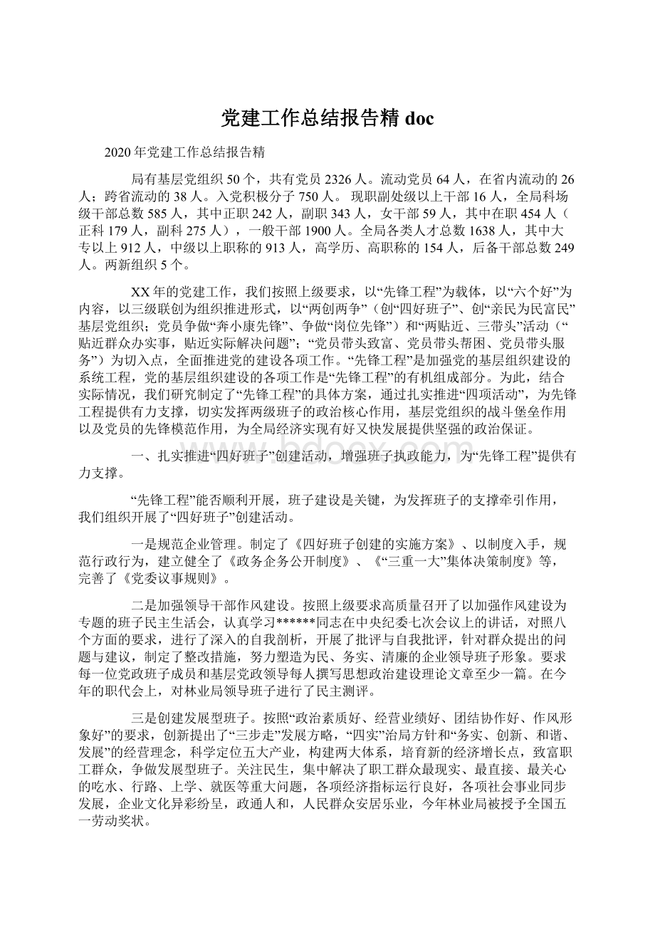 党建工作总结报告精docWord文档格式.docx