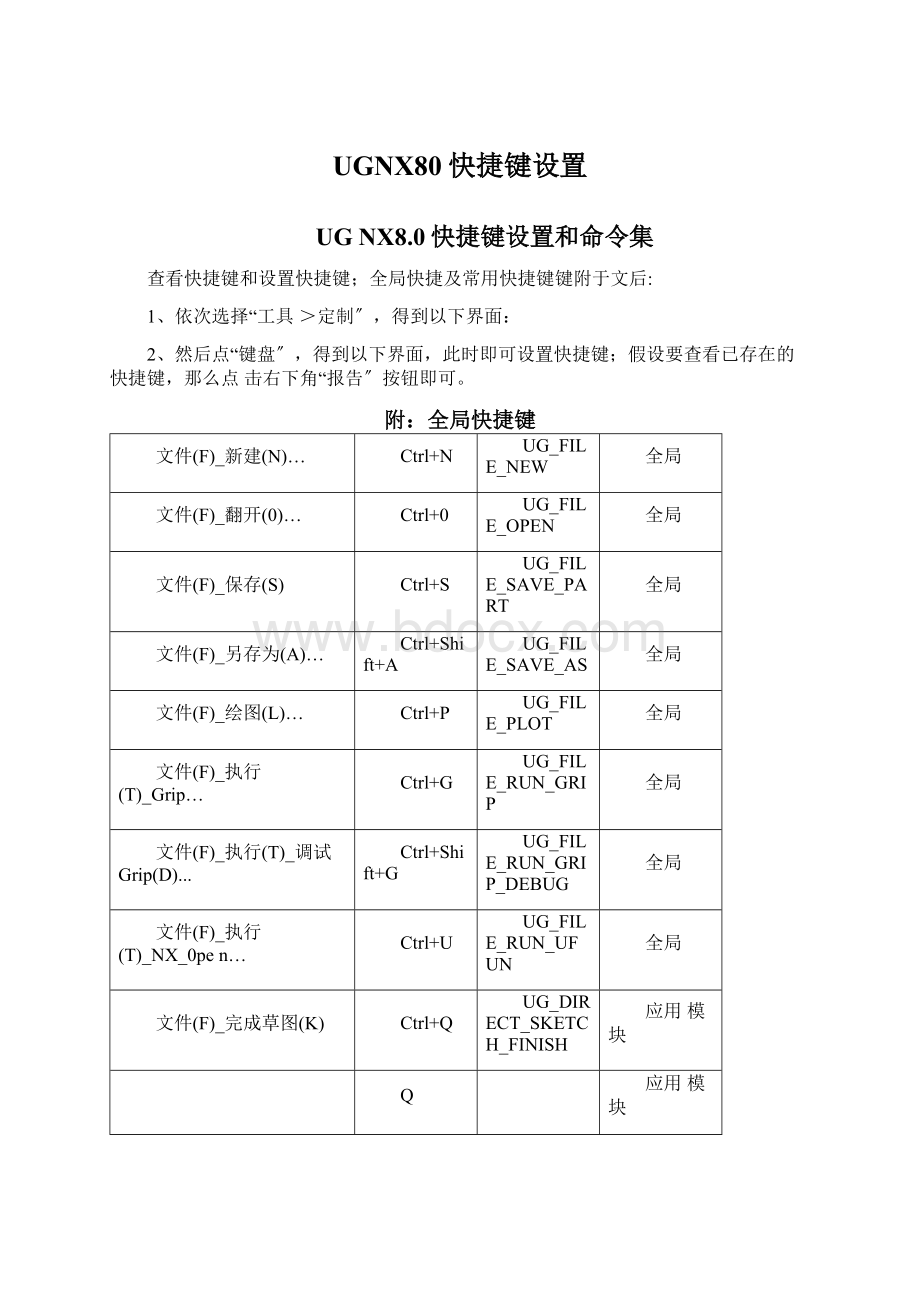 UGNX80快捷键设置.docx