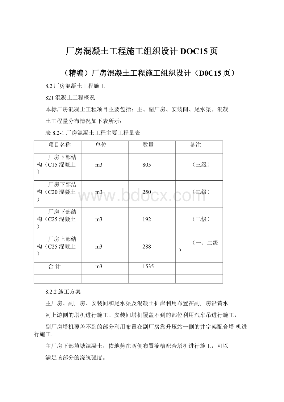 厂房混凝土工程施工组织设计DOC15页Word格式文档下载.docx