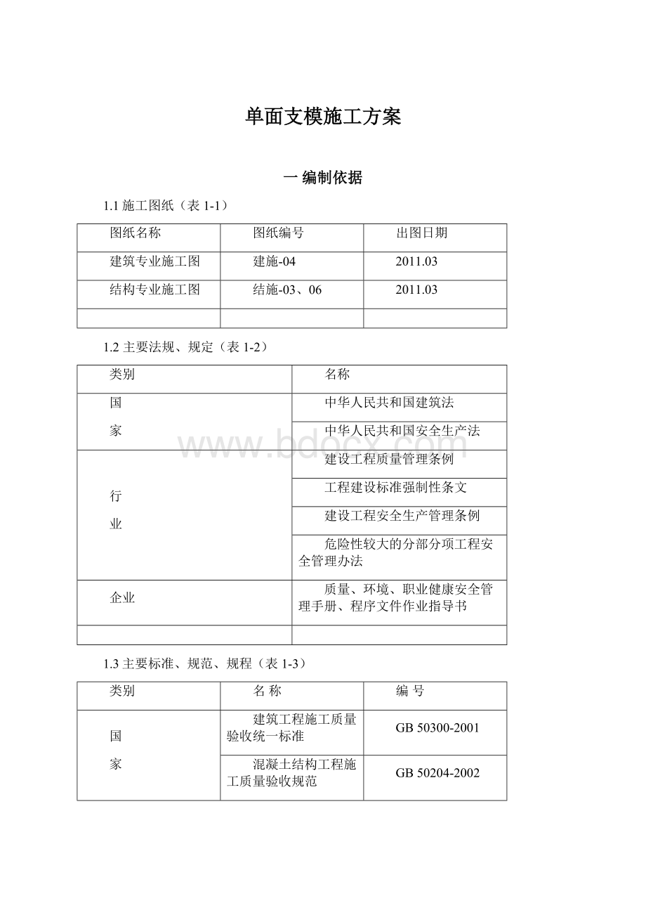 单面支模施工方案.docx