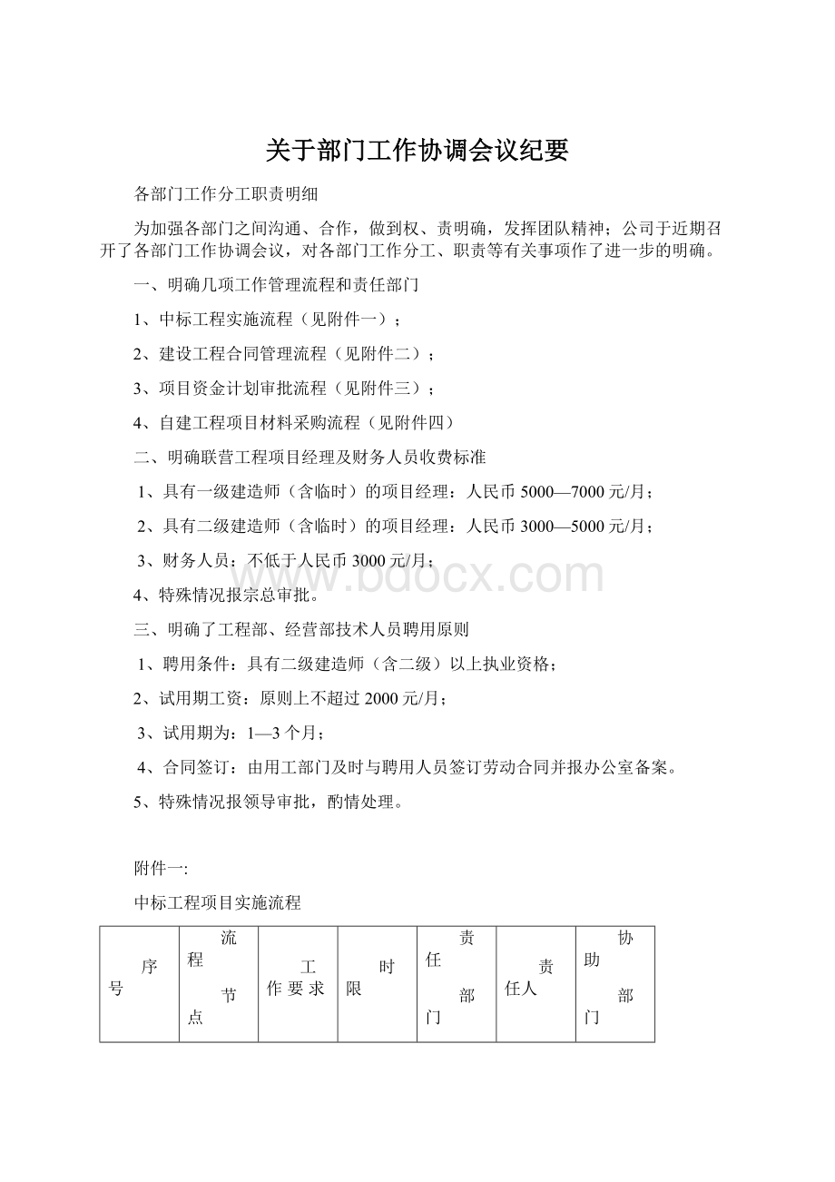 关于部门工作协调会议纪要Word文档格式.docx