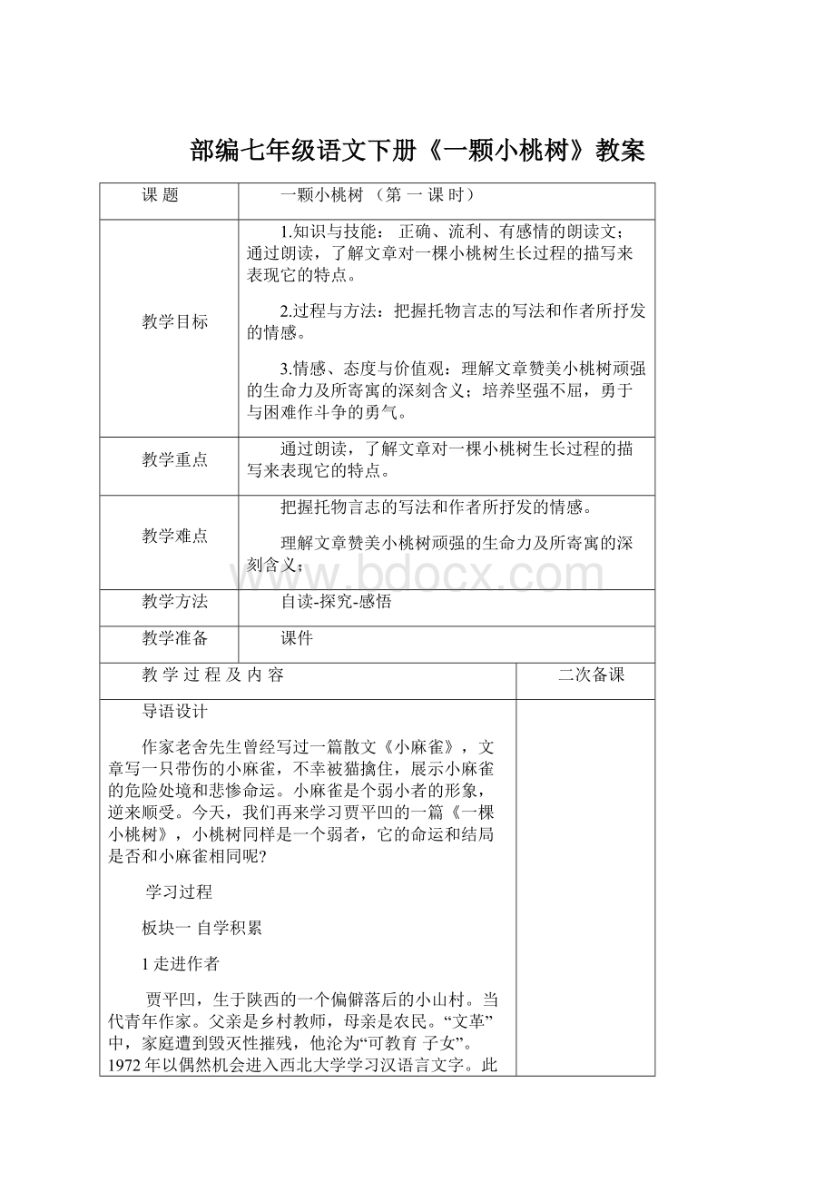 部编七年级语文下册《一颗小桃树》教案.docx_第1页