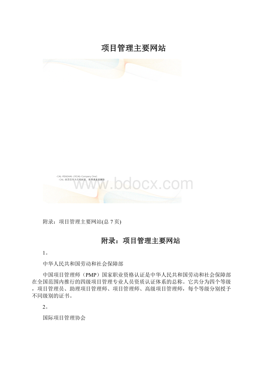 项目管理主要网站文档格式.docx