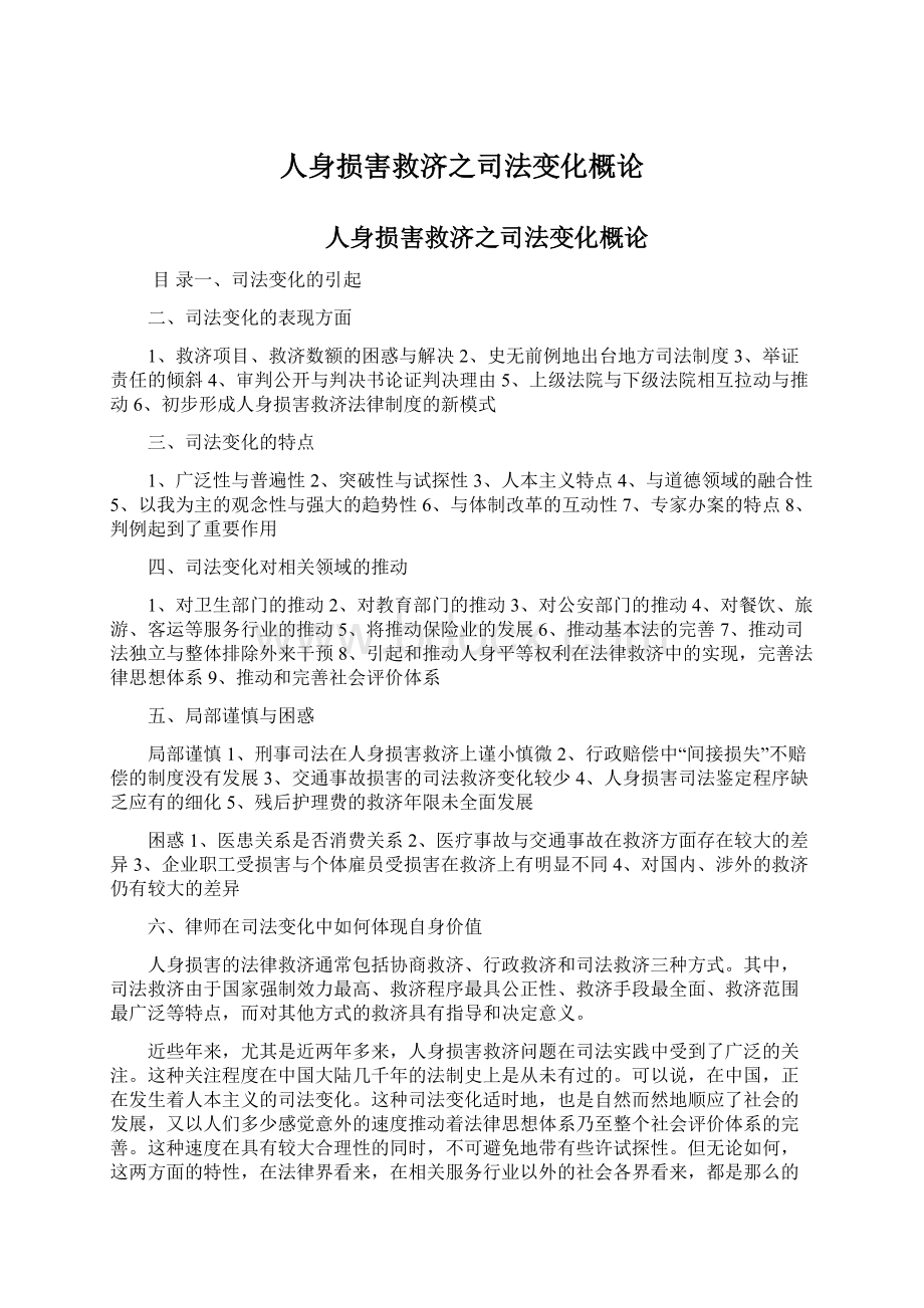 人身损害救济之司法变化概论Word格式文档下载.docx