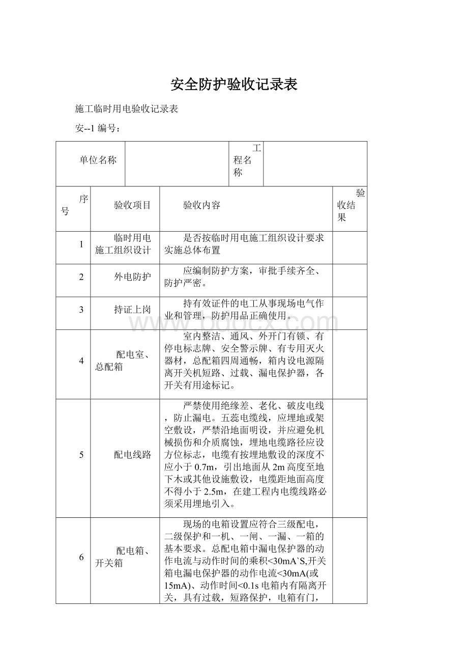 安全防护验收记录表Word格式文档下载.docx_第1页