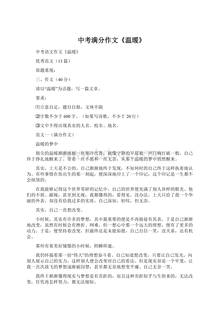 中考满分作文《温暖》.docx