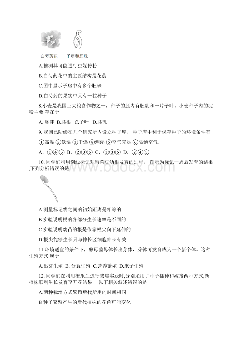 北京市朝阳区学年第一学期期末考试八年级生物试题及答案.docx_第2页