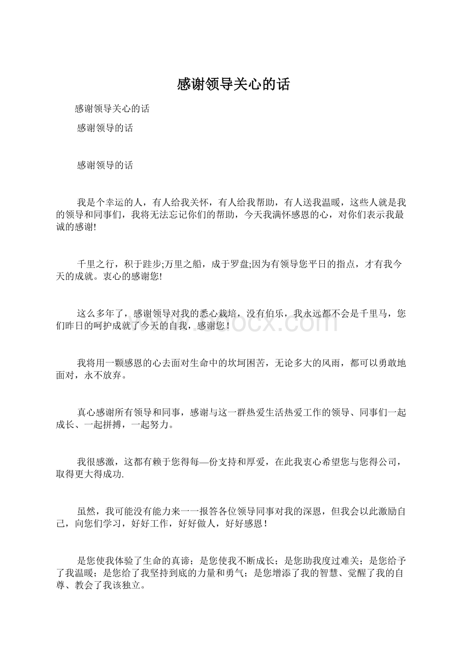 感谢领导关心的话Word格式文档下载.docx