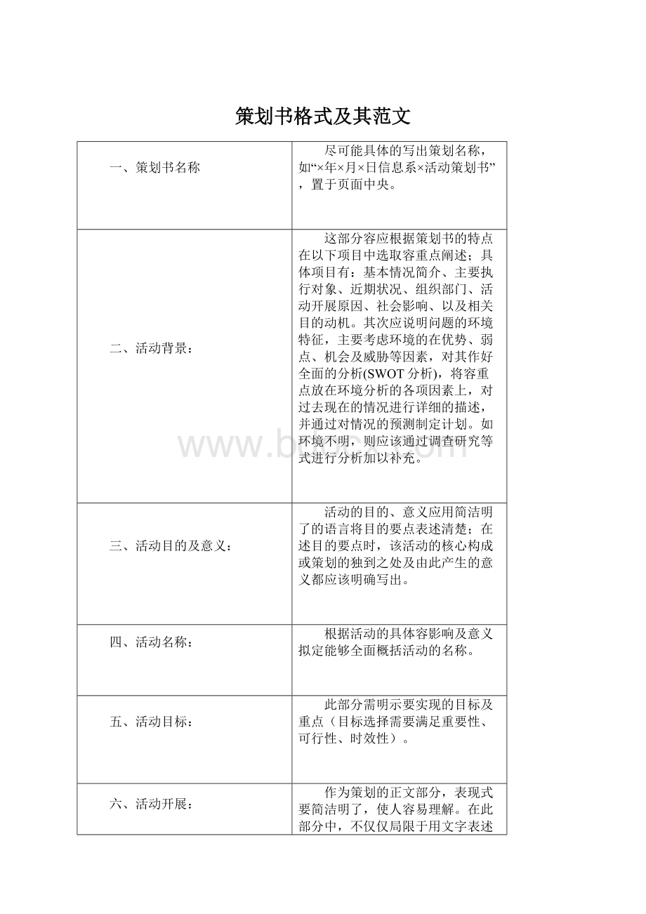 策划书格式及其范文Word文件下载.docx