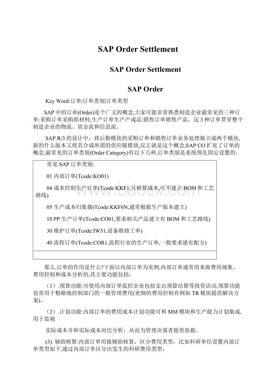 SAP Order SettlementWord下载.docx