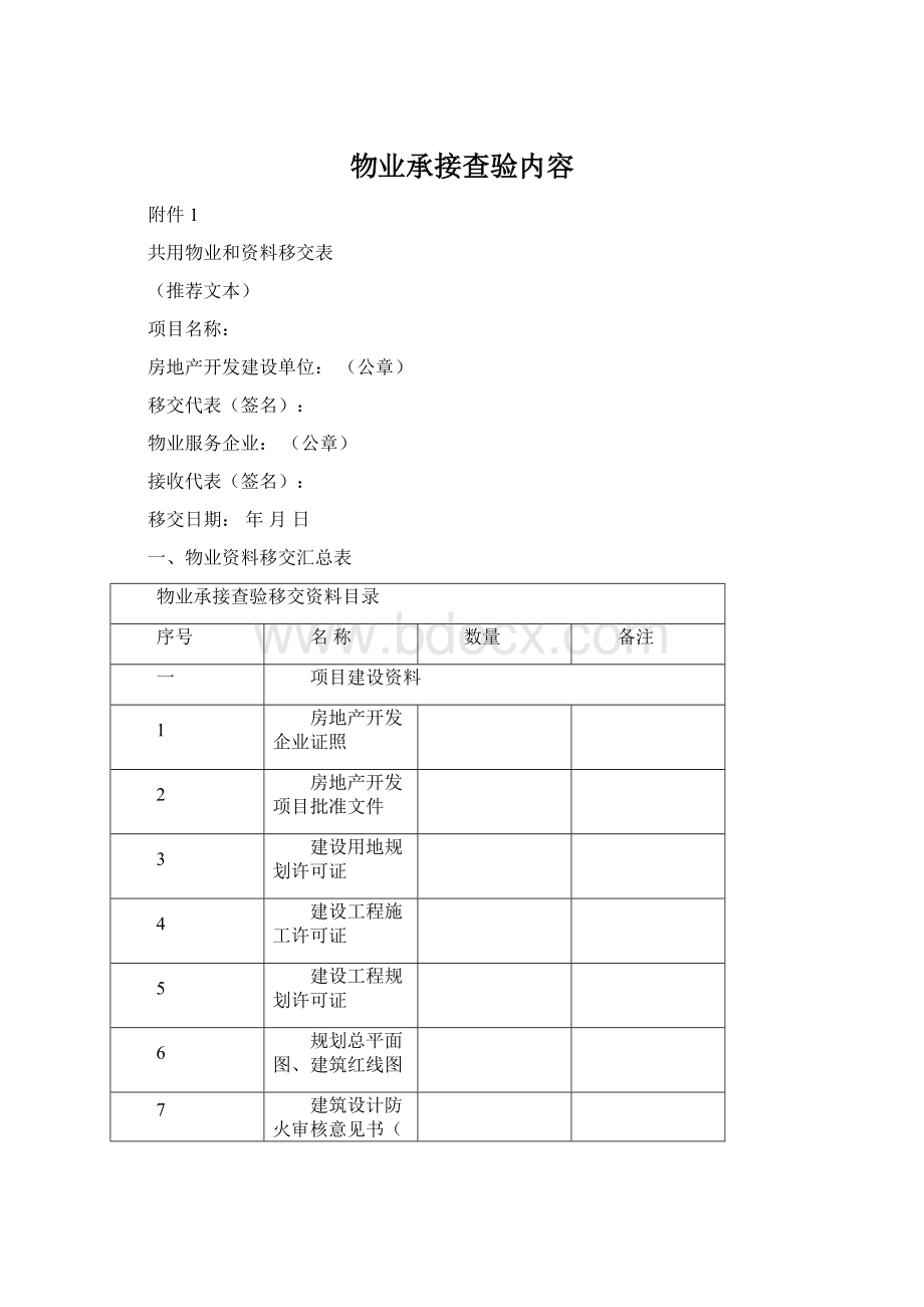 物业承接查验内容Word格式文档下载.docx