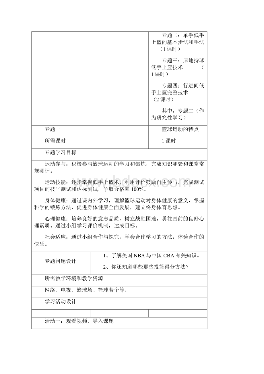 初中体育《篮球行进间低手上篮》主题单元教学设计以及思维导图Word文档格式.docx_第3页