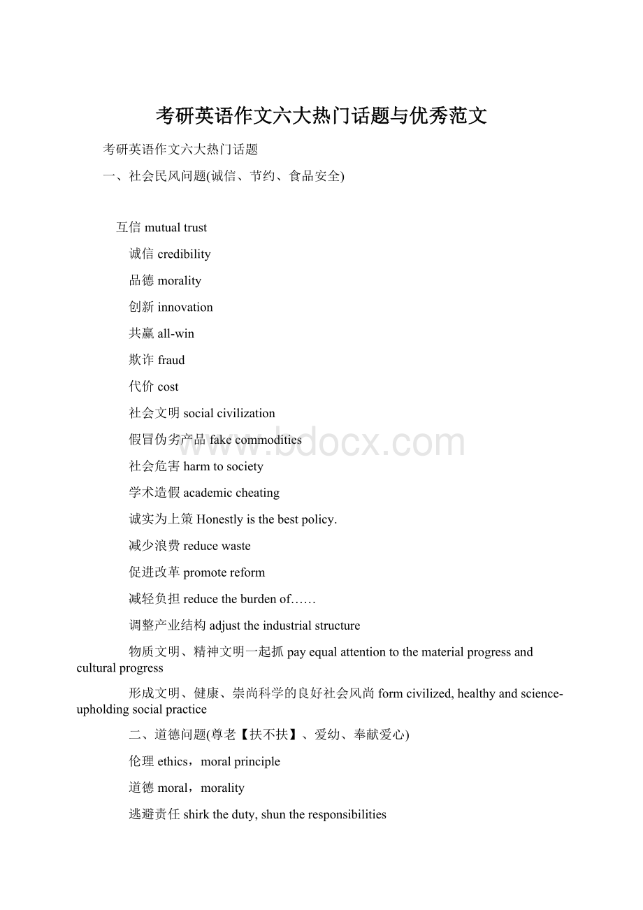 考研英语作文六大热门话题与优秀范文Word文档格式.docx