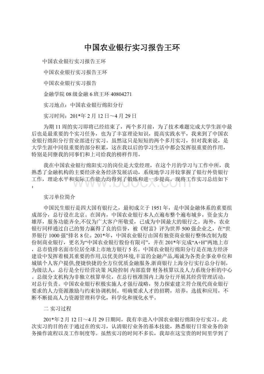 中国农业银行实习报告王环Word下载.docx_第1页