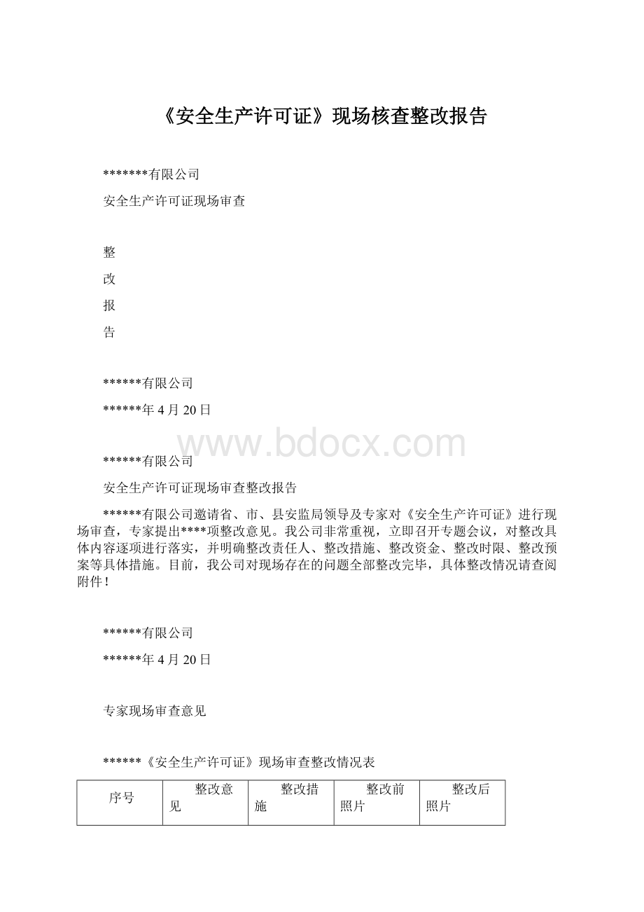 《安全生产许可证》现场核查整改报告.docx_第1页