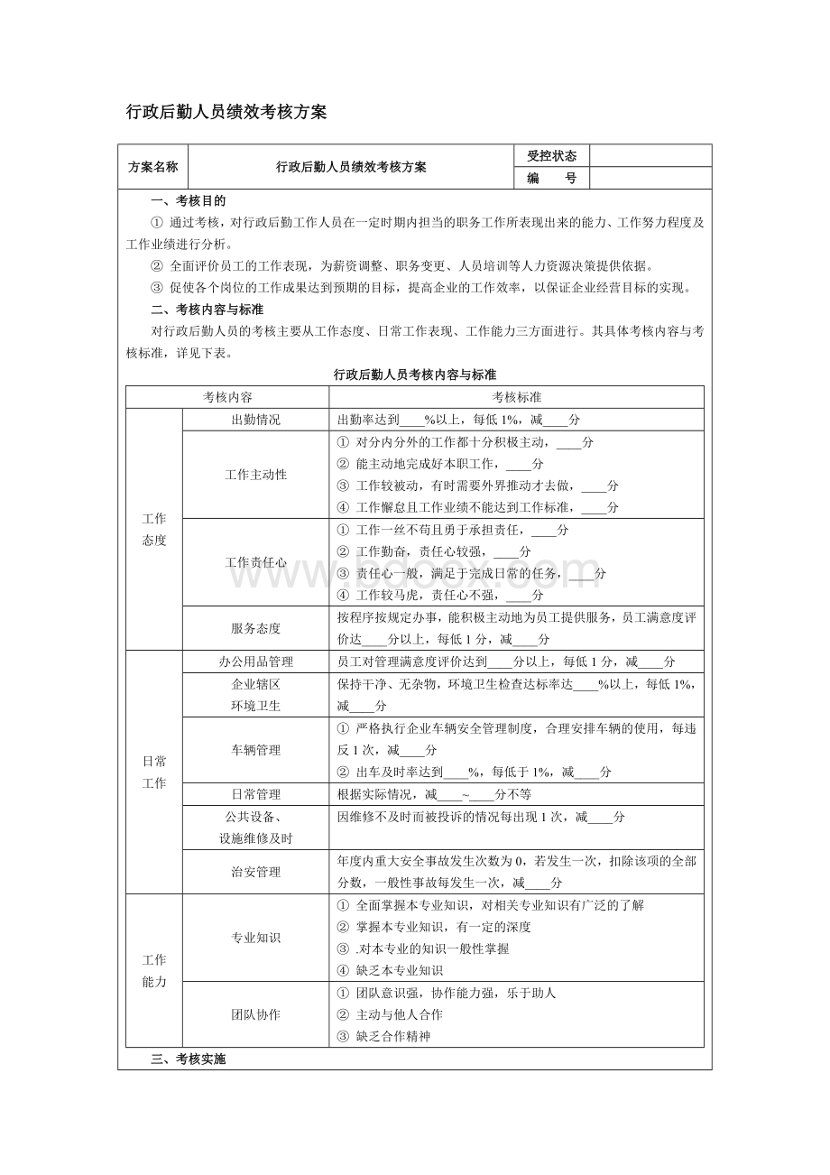 行政后勤人员绩效考核方案Word文件下载.docx