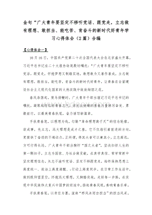 金句“广大青年要坚定不移听党话、跟党走立志做有理想、敢担当、能吃苦、肯奋斗的新时代好青年学习心得体会（2篇）合编.docx