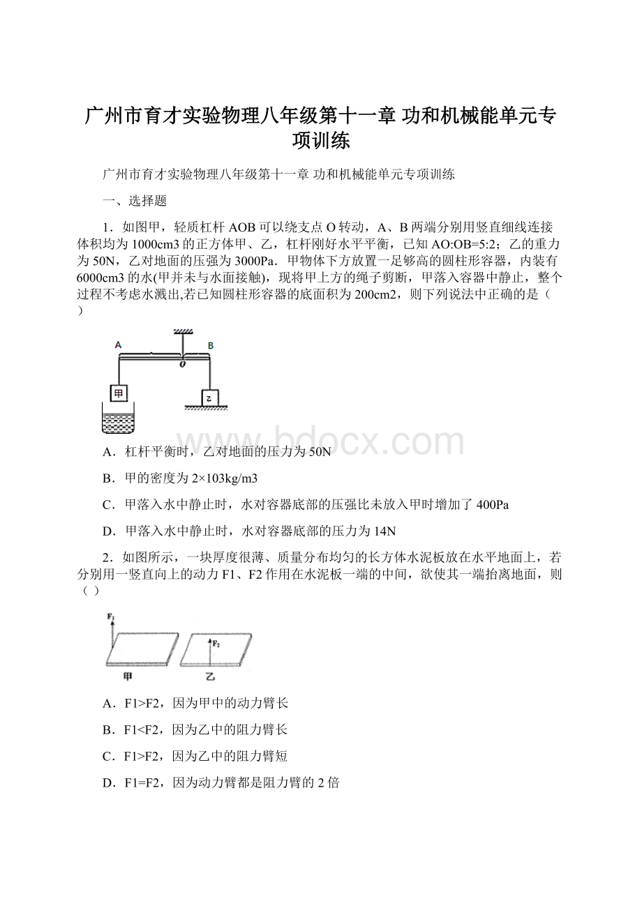 广州市育才实验物理八年级第十一章 功和机械能单元专项训练.docx