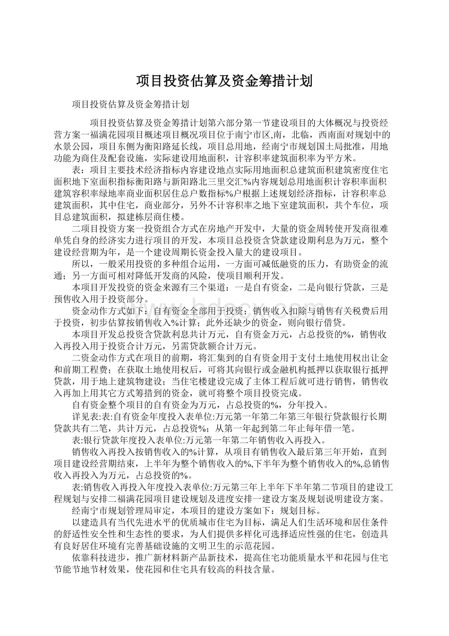 项目投资估算及资金筹措计划文档格式.docx