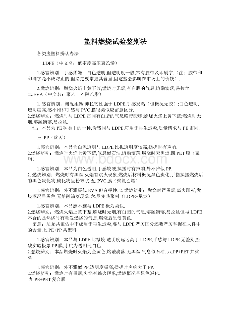 塑料燃烧试验鉴别法.docx_第1页