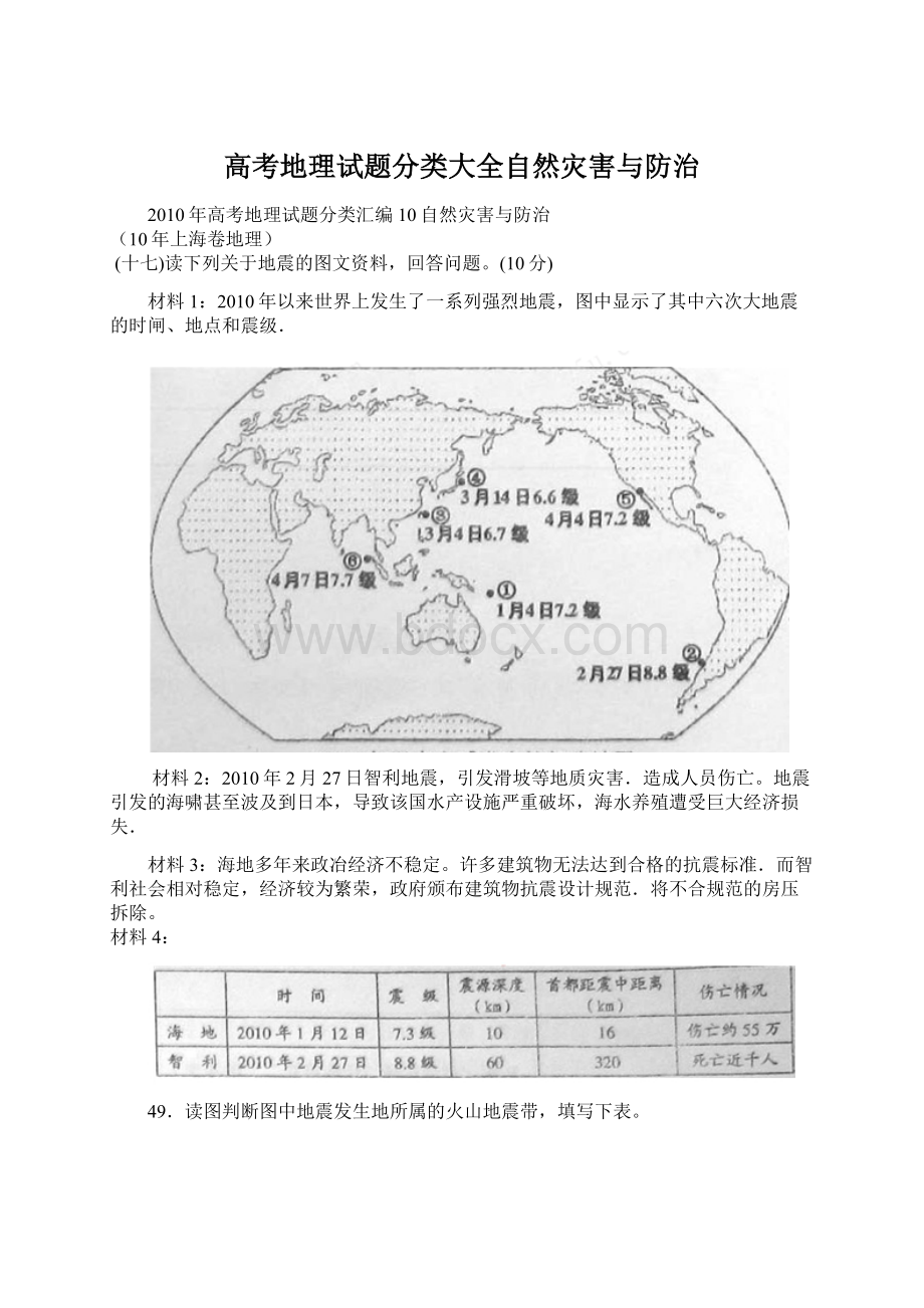 高考地理试题分类大全自然灾害与防治Word格式文档下载.docx_第1页