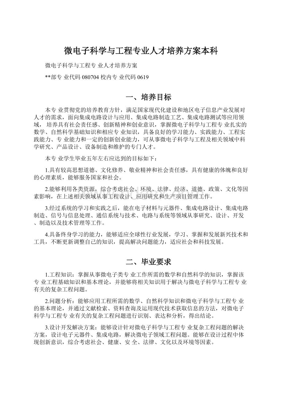 微电子科学与工程专业人才培养方案本科.docx_第1页